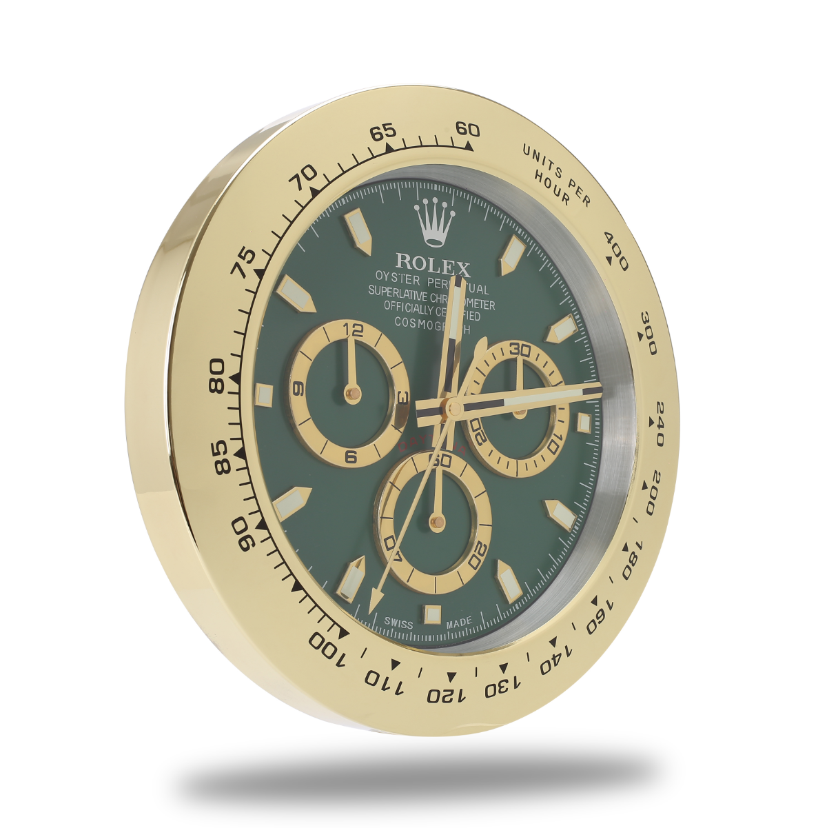 Horloge Murale Rolex Daytona - Or Vert, Chronographe de Luxe pour les Passionnés de Course