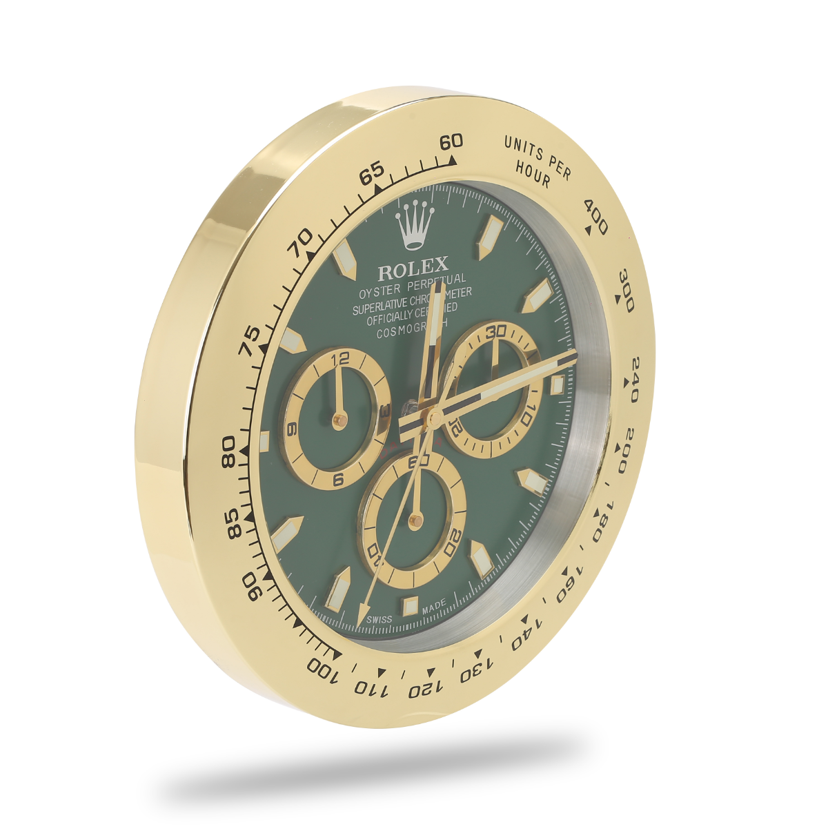 Horloge Murale Rolex Daytona - Or Vert, Chronographe de Luxe pour les Passionnés de Course