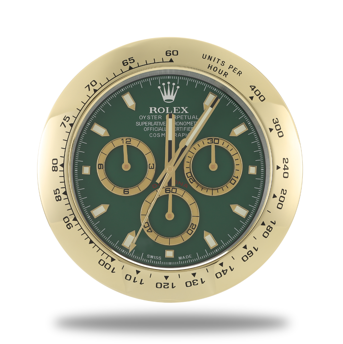 Horloge Murale Rolex Daytona - Or Vert, Chronographe de Luxe pour les Passionnés de Course