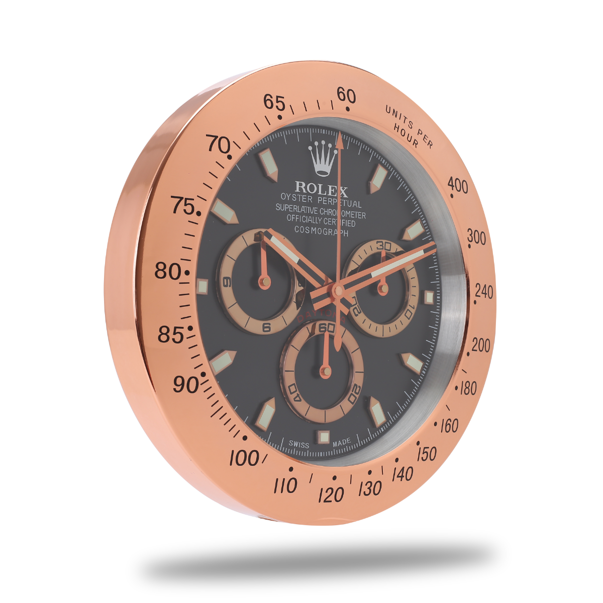 Horloge Murale Rolex Daytona - Or Rose Noir, Véritable Chronographe de Course