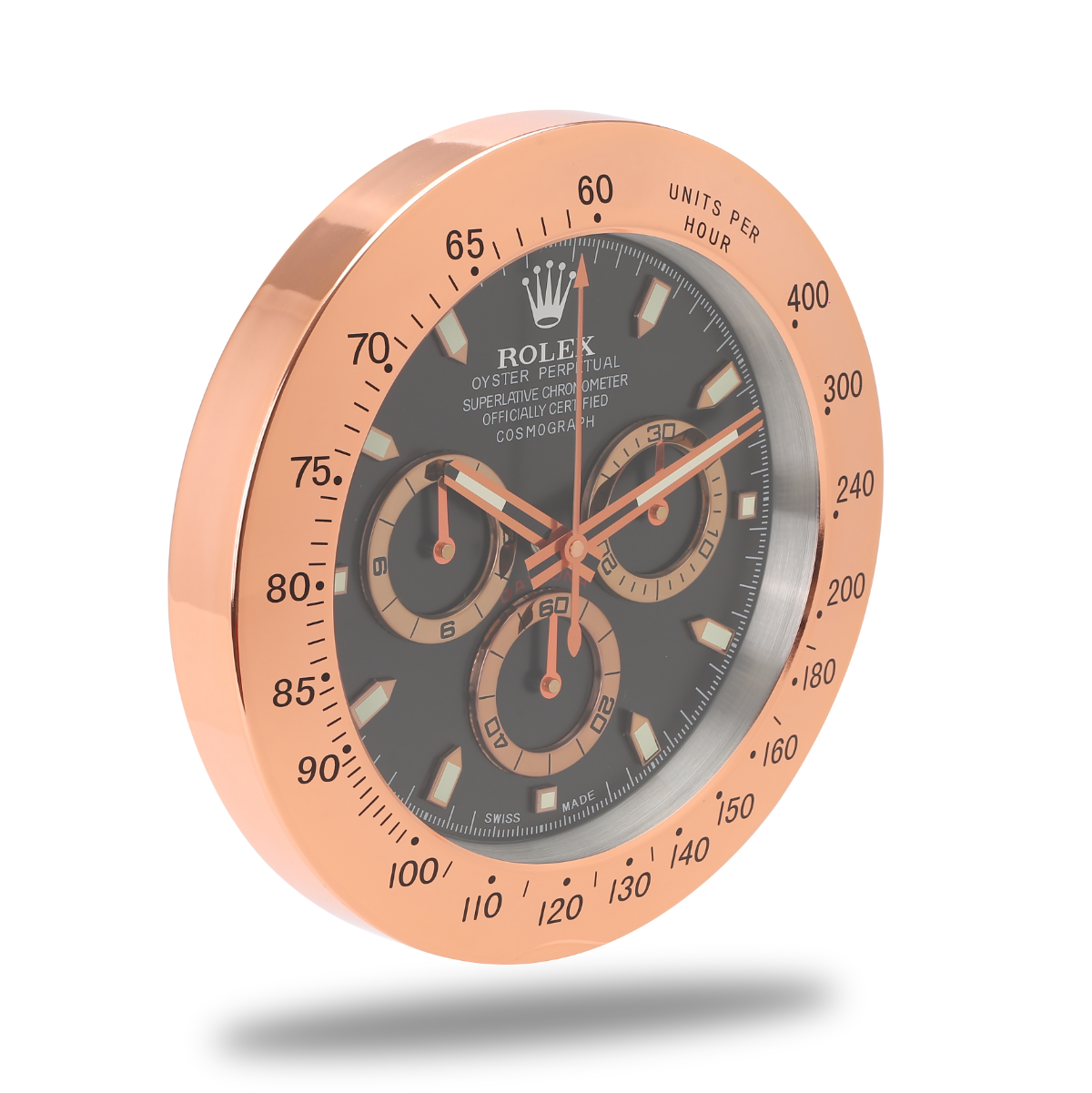 Horloge Murale Rolex Daytona - Or Rose Noir, Véritable Chronographe de Course