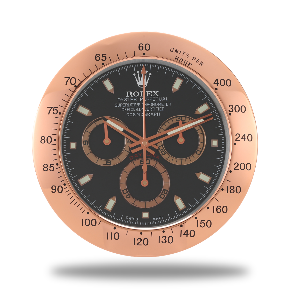 Horloge Murale Rolex Daytona - Or Rose Noir, Véritable Chronographe de Course