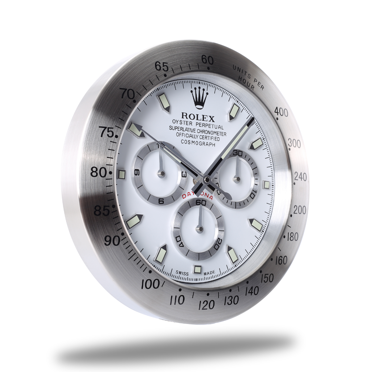 Horloge Murale Rolex Daytona - Argent Blanc - Chronographe de Course Automobiliste Élégant