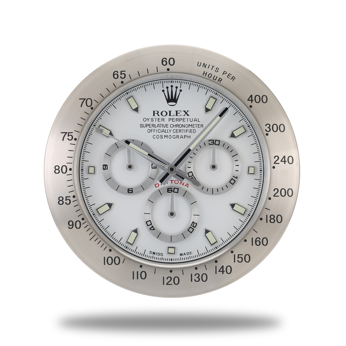 Horloge Murale Rolex Daytona - Argent Blanc - Chronographe de Course Automobiliste Élégant