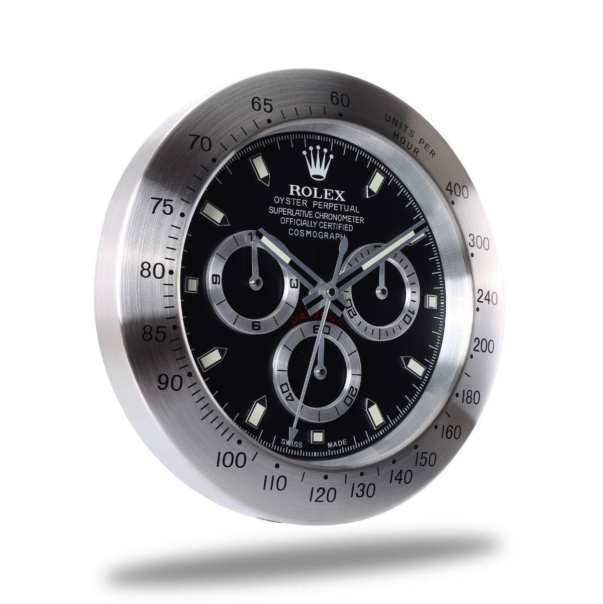 Horloge Murale Rolex Daytona - Argent Élégant pour Passionnés de Courses