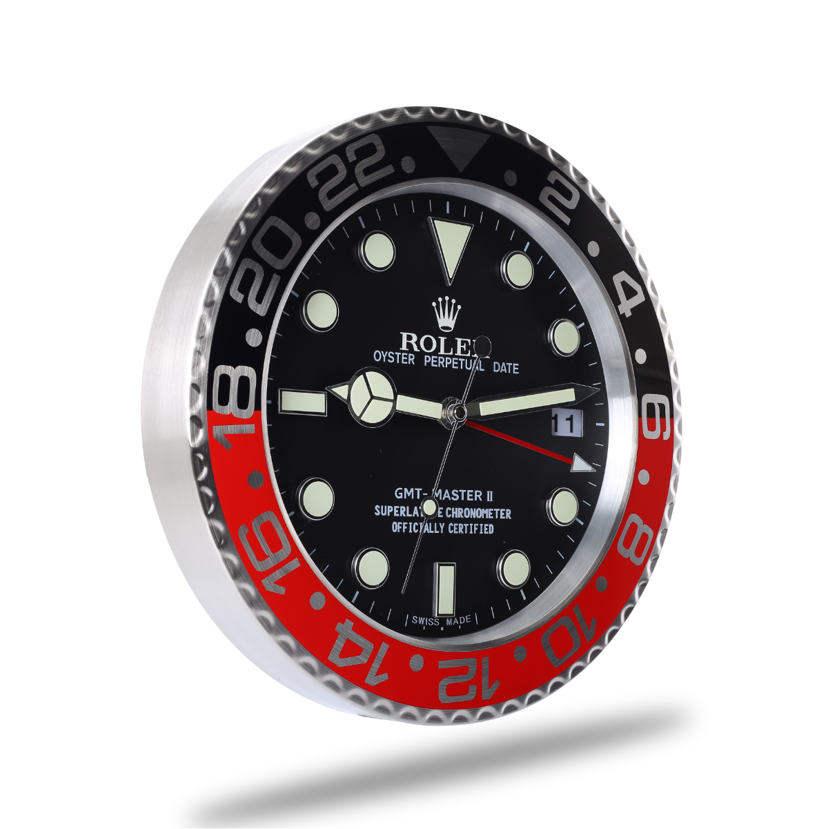 Horloge Murale Rolex GMT Master - Noir et Rouge, 34 cm, Mouvement Silencieux