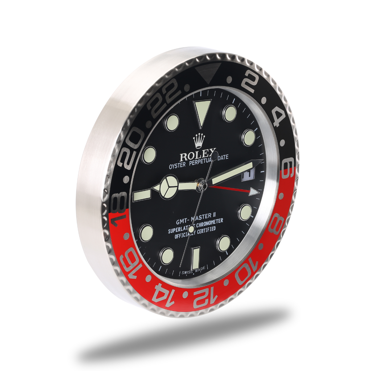 Horloge Murale Rolex GMT Master - Noir et Rouge, 34 cm, Mouvement Silencieux