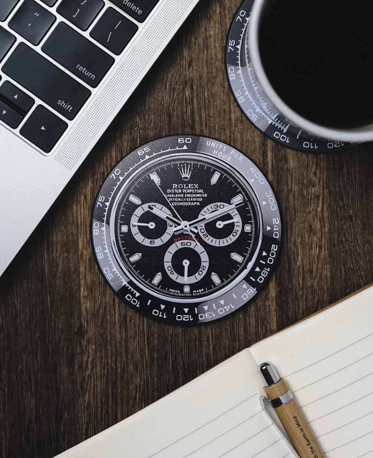 Dessous de Verre en Silicone "Daytona Noir" pour Passionnés de Montres