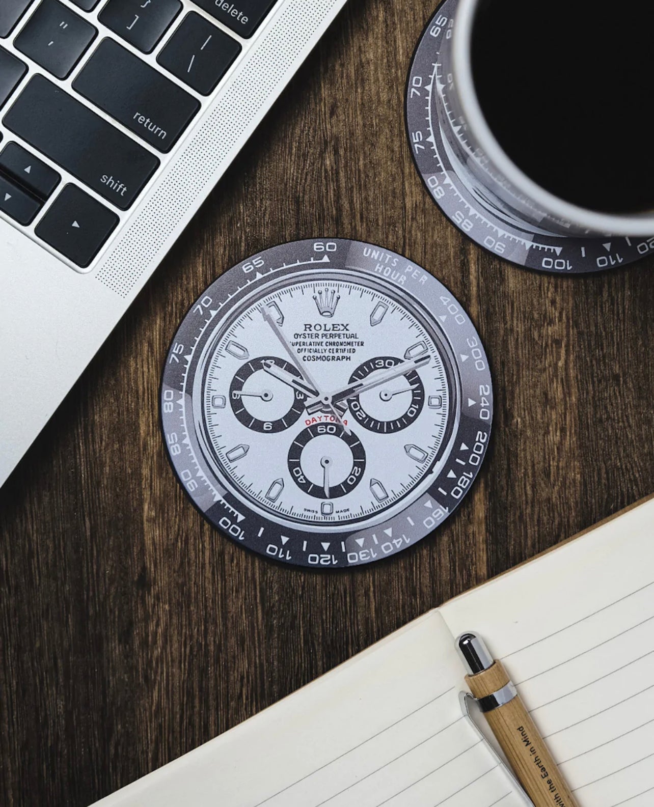 Sous-verres en Silicone Résistant à l'Eau Daytona Blanc pour Passionnés de Montres
