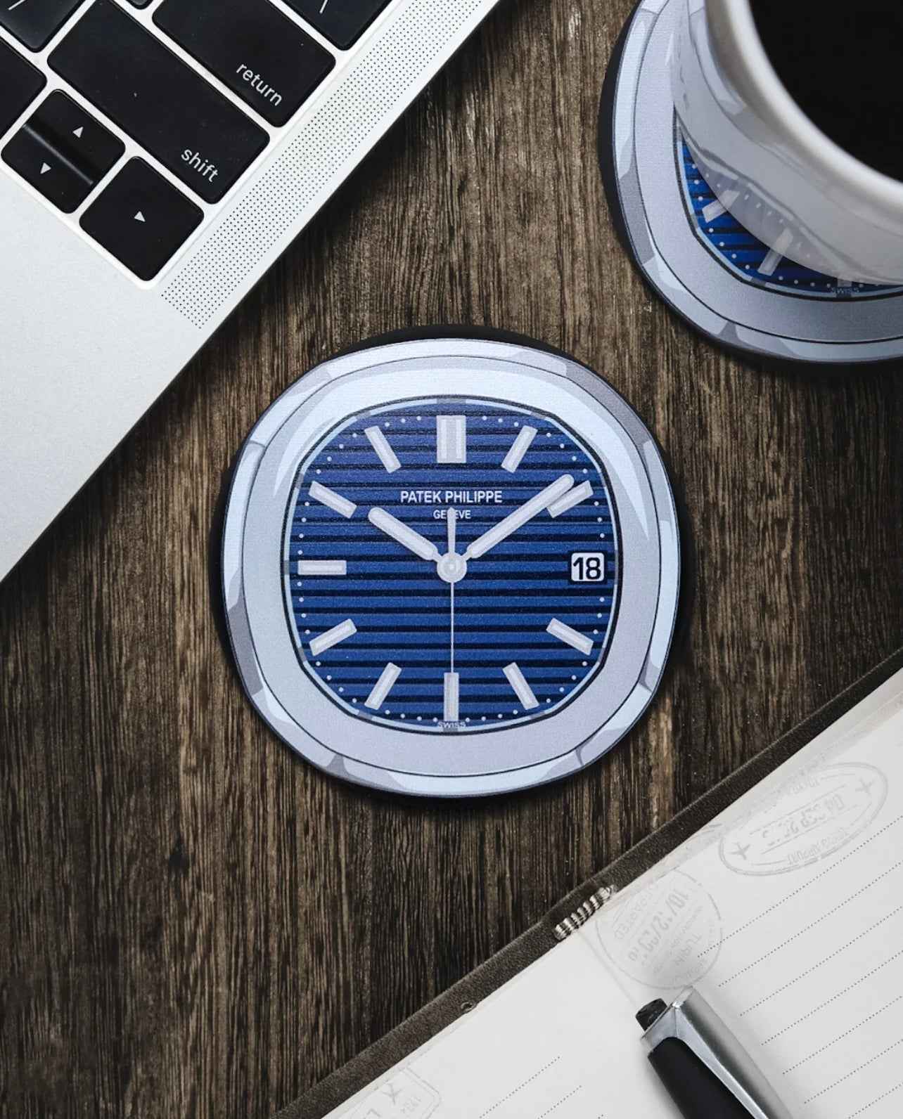 Sous-verre Nautilus 5711 Bleu en Silicone - Style Horloger, Résistant à l'Eau et à la Chaleur