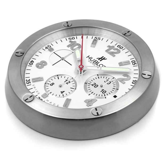 Horloge Murale Réplique Hublot Big Bang Blanc avec Mouvement Quartz et Indicateurs Lumineux