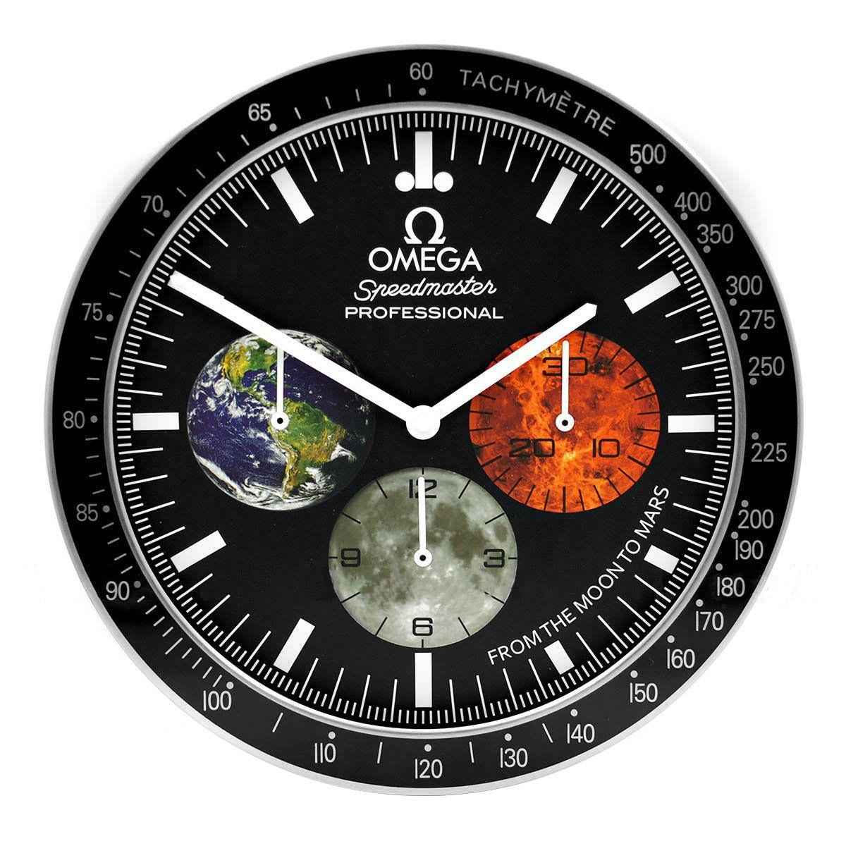 Horloge Murale Réplique Omega Speedmaster Moon to Mars - Diamètre 34cm, Mouvement Quartz, Acier
