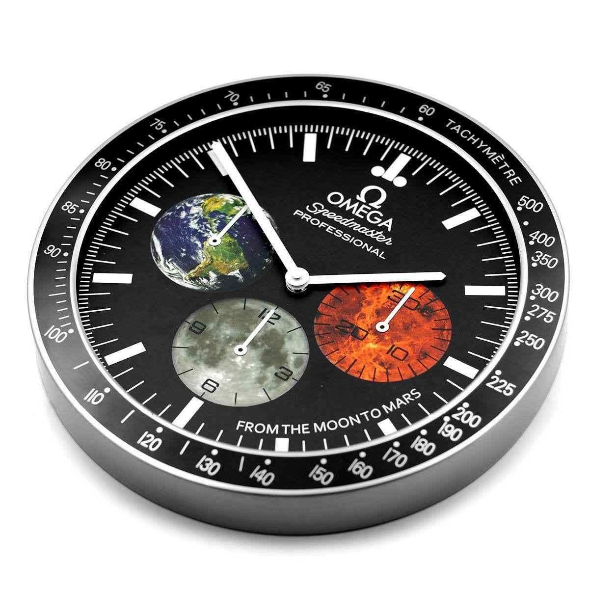 Horloge Murale Réplique Omega Speedmaster Moon to Mars - Diamètre 34cm, Mouvement Quartz, Acier