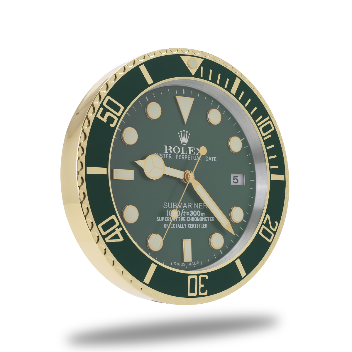 Horloge Murale Rolex Submariner - Or Vert Quarz Silencieux 34cm