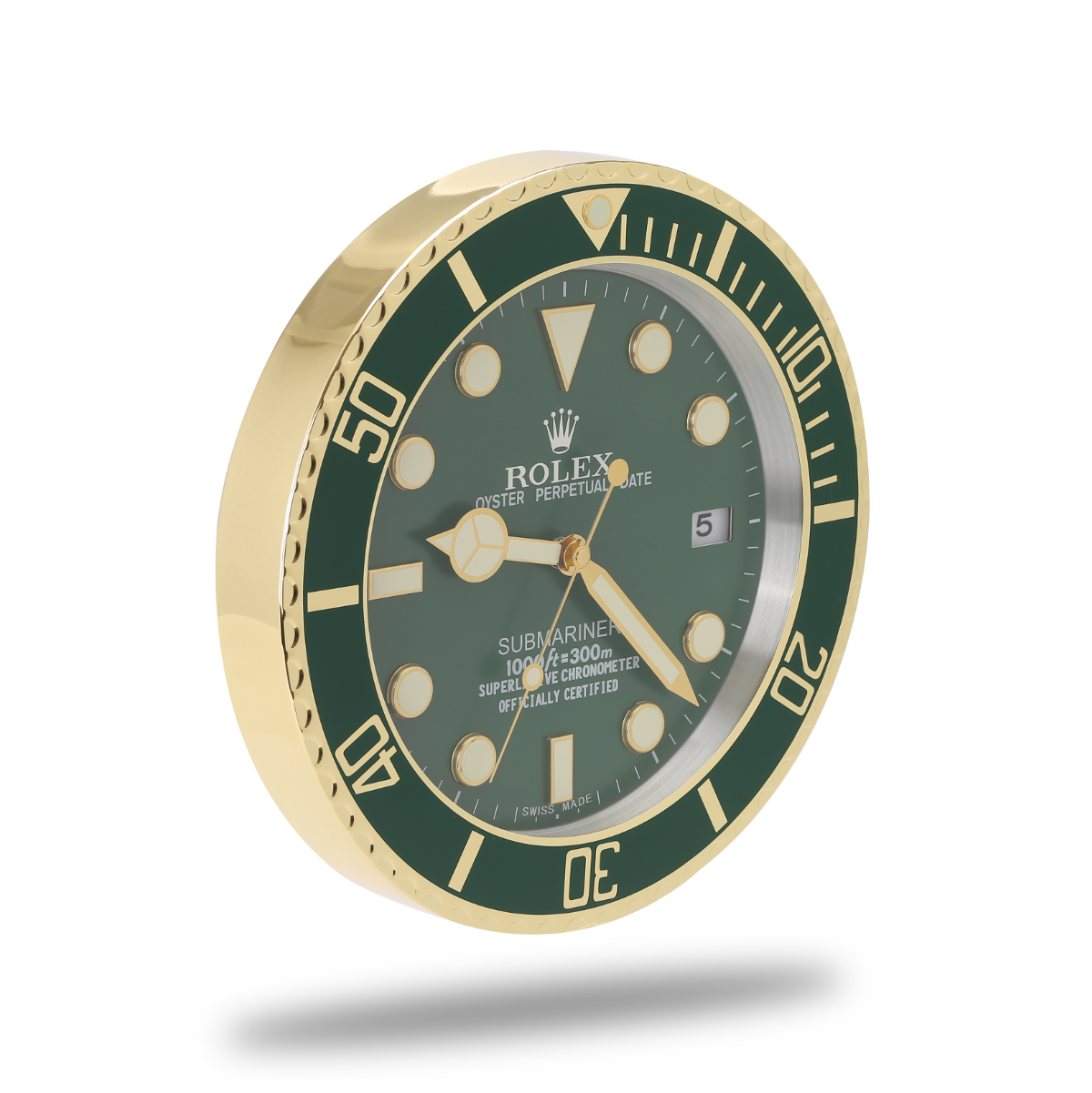 Horloge Murale Rolex Submariner - Or Vert Quarz Silencieux 34cm