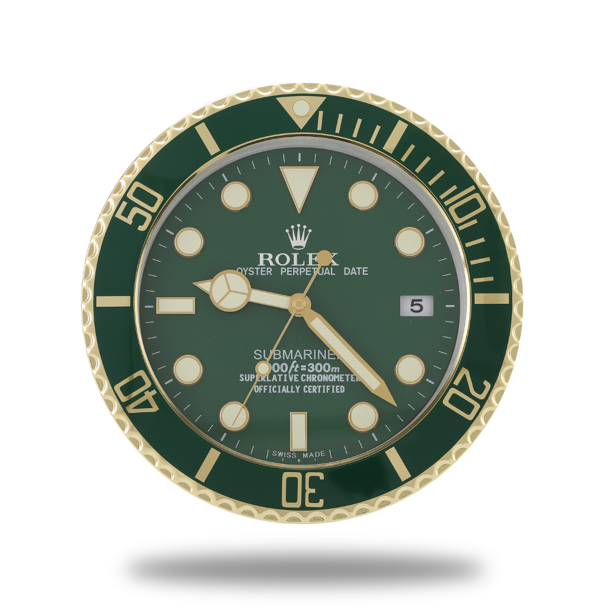 Horloge Murale Rolex Submariner - Or Vert Quarz Silencieux 34cm