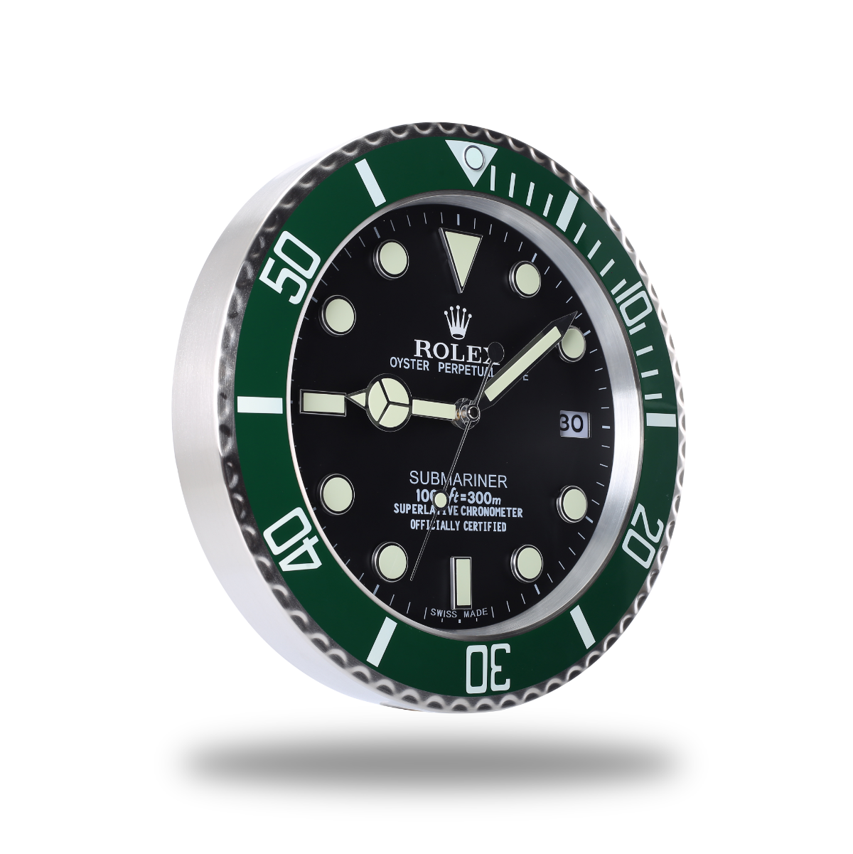 Horloge Murale Rolex Submariner - Vert et Noir, Modèle Quartz Silencieux