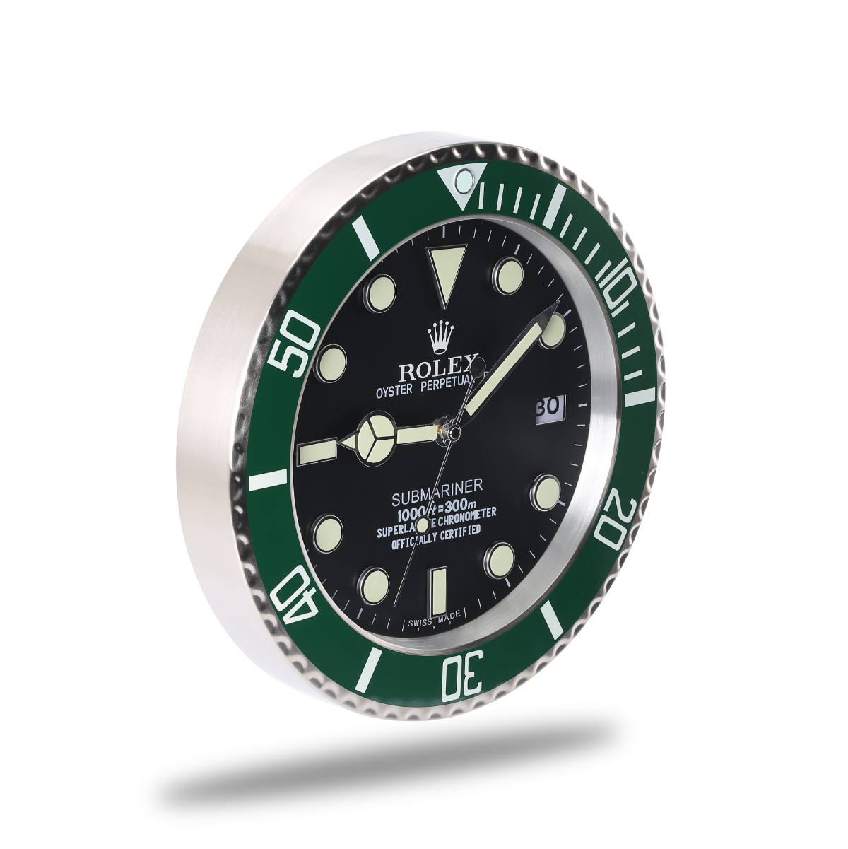 Horloge Murale Rolex Submariner - Vert et Noir, Modèle Quartz Silencieux