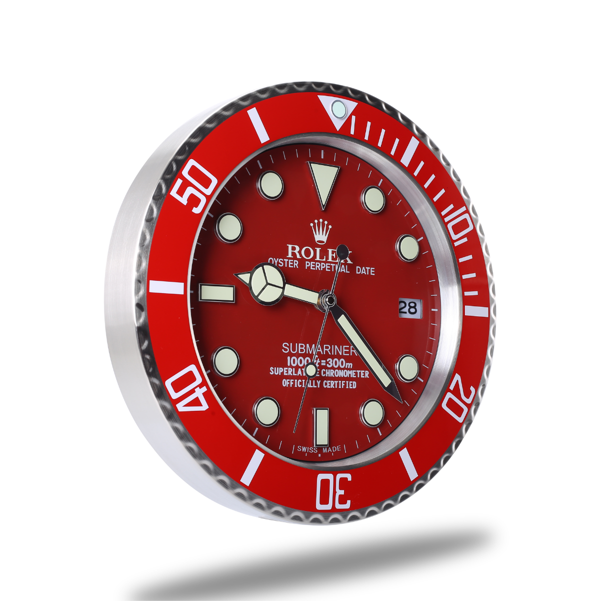 Horloge Murale Rolex Submariner - Rouge Éclatant, Quartz Silencieux
