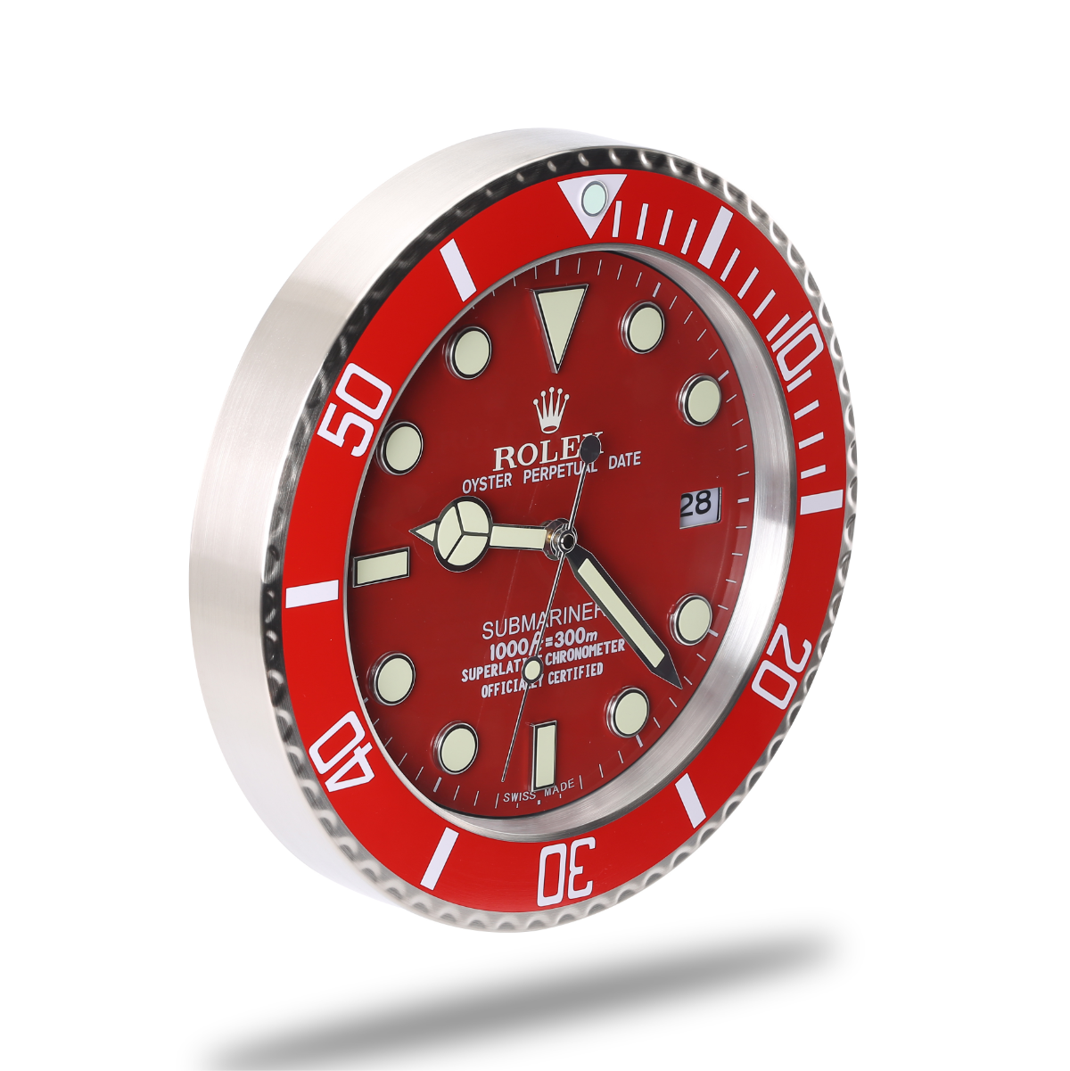 Horloge Murale Rolex Submariner - Rouge Éclatant, Quartz Silencieux