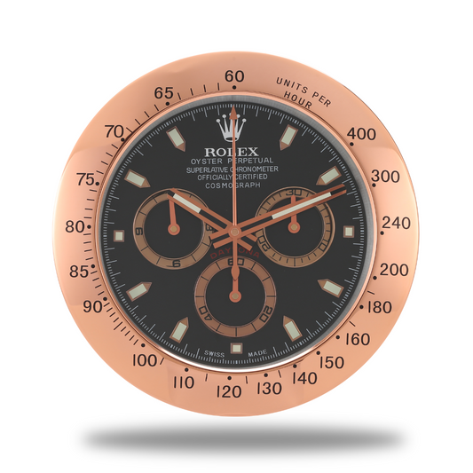 Horloge Murale Rolex Daytona - Or Rose Noir, Véritable Chronographe de Course