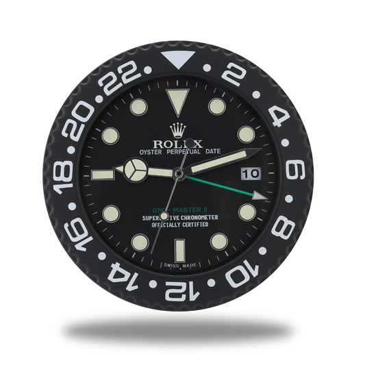Horloge Murale Rolex GMT Master - Tout en Noir, Élégance & Fiabilité