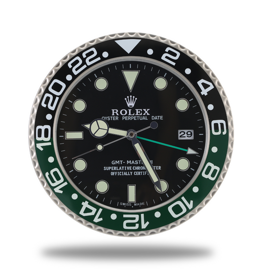 Horloge Murale GMT Master de Rolex - Édition Noir et Vert, Haute Précision et Élégance