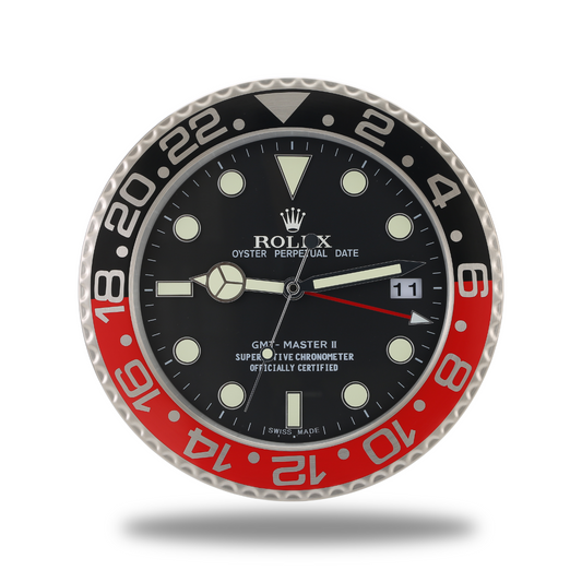 Horloge Murale Rolex GMT Master - Noir et Rouge, 34 cm, Mouvement Silencieux