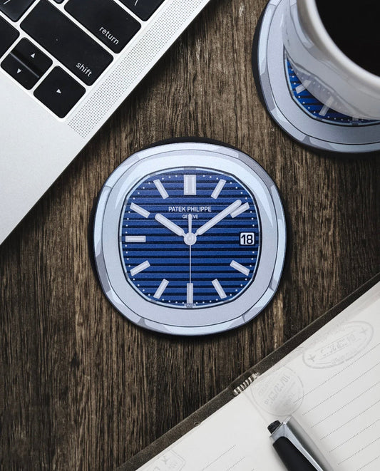 Sous-verre Nautilus 5711 Bleu en Silicone - Style Horloger, Résistant à l'Eau et à la Chaleur