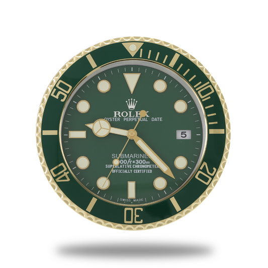 Horloge Murale Rolex Submariner - Or Vert Quarz Silencieux 34cm