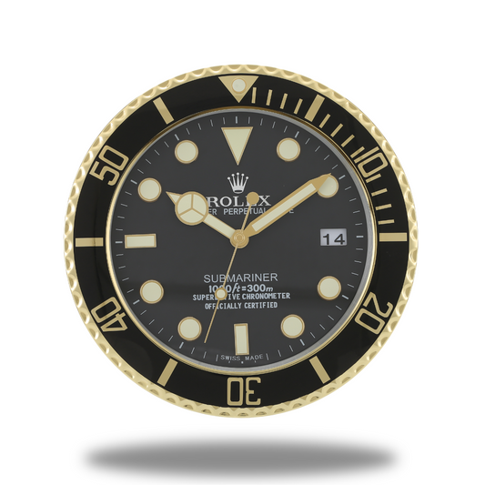 Horloge Murale Rolex Submariner - Aiguilles Dorées et Design Éclatant