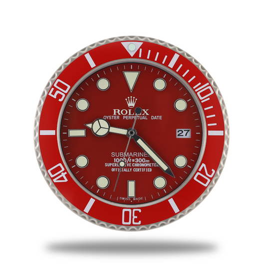 Horloge Murale Rolex Submariner - Rouge Éclatant, Quartz Silencieux