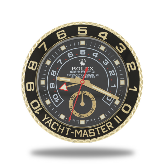 Horloge Murale Rolex Yacht Master - Noir et Or de Luxe